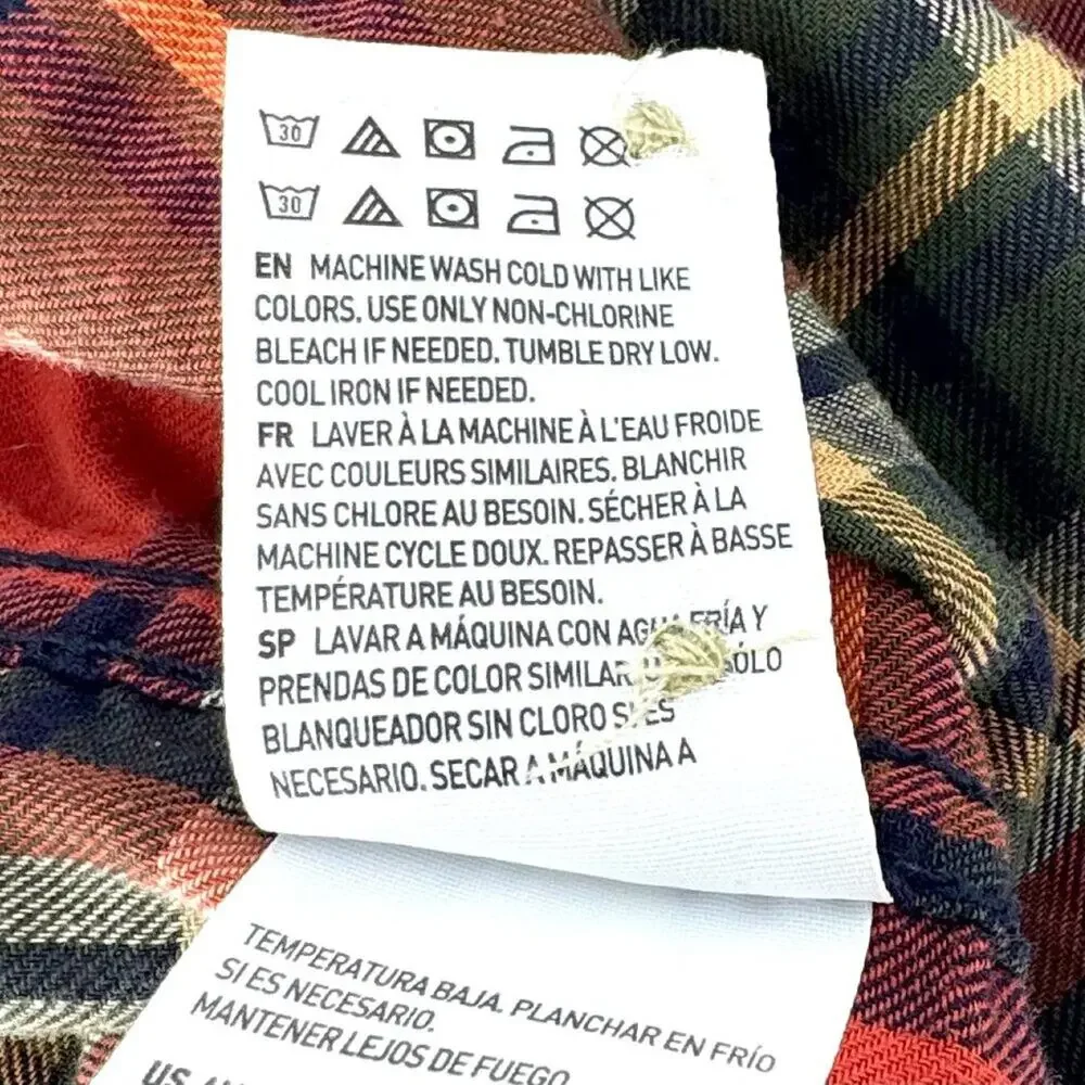 American Eagle Lightweight Cotton Plaid Long Sleeve Camp Shirt Red Green Brown M